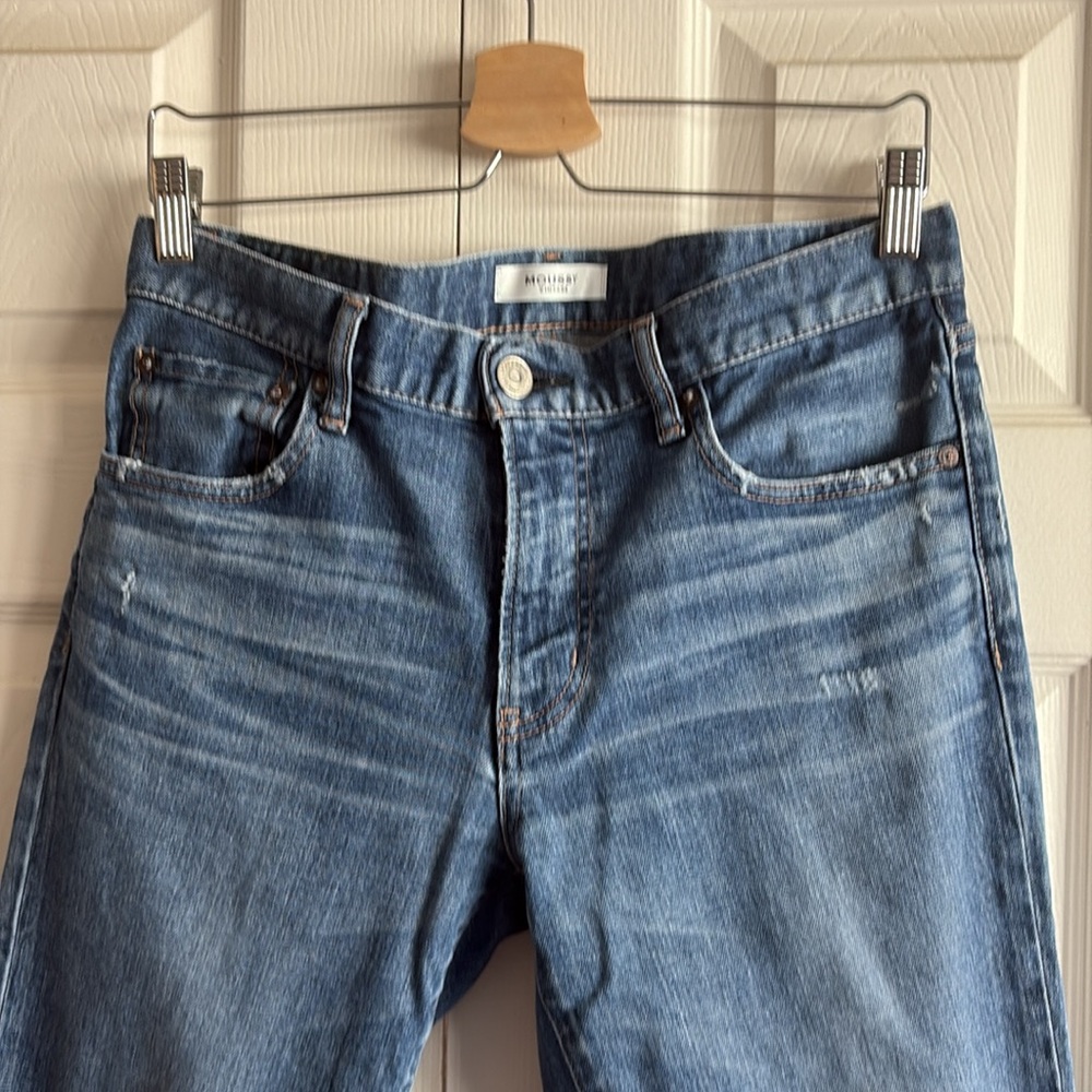 Moussy Straight Leg Blue Jeans with Raw Hem - Picture 5 of 15